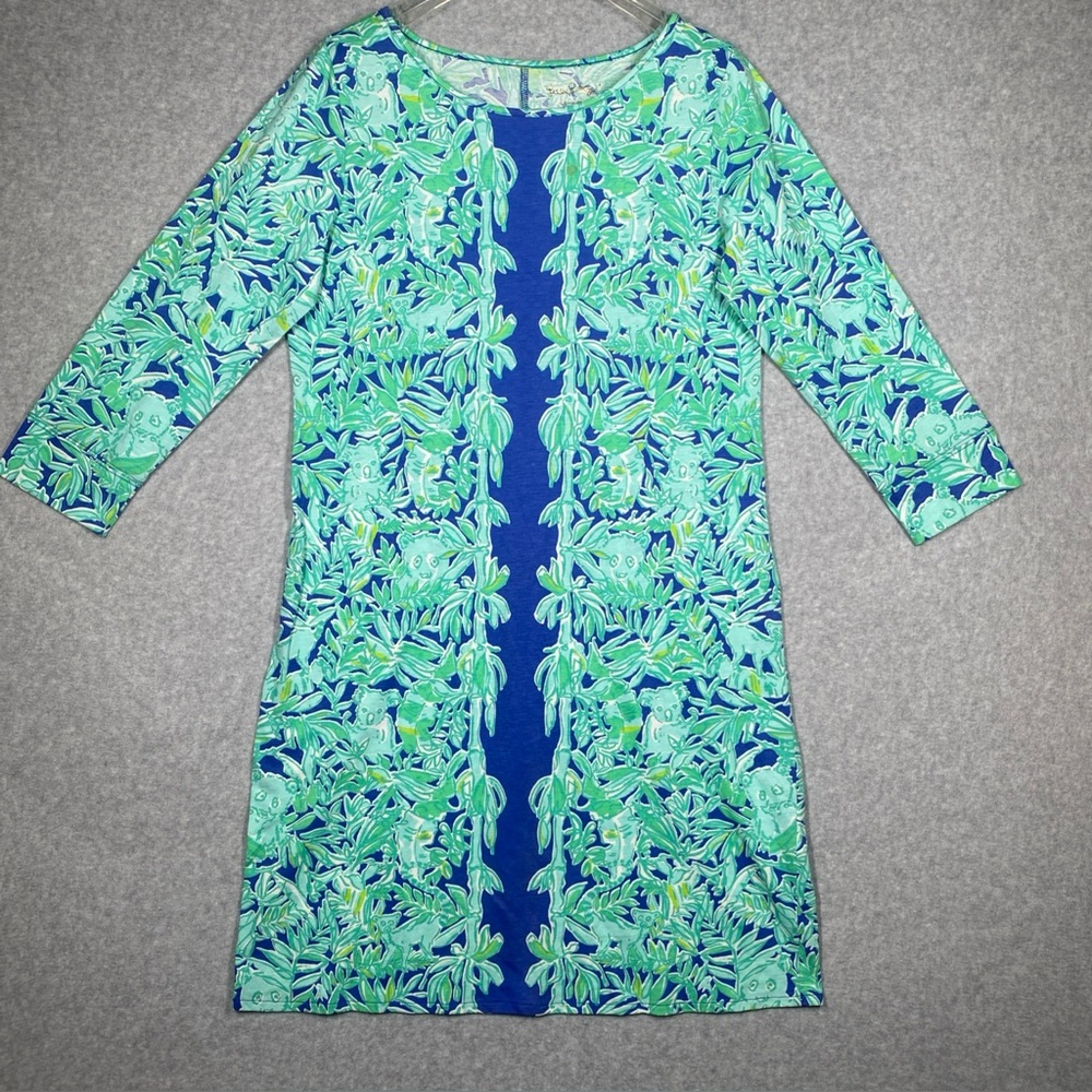 LILLY PULITZER Marlowe Blue Koala of the Wild Colorful 3/4 Sleeve Dress Large